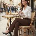 Women's High Waist Dress Pants Stretchy Pull On Work Trouser Business Casual Office Slack 4 Pockets Bootcut Flare Leg (Brown, XL)