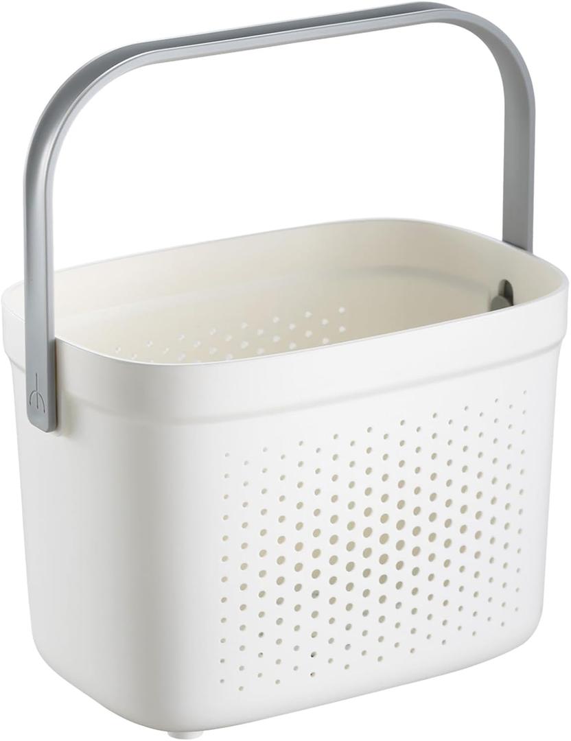 LEVERLOC Portable Shower Caddy Basket, Plastic Cleaning Caddy Organizer Storage Tote with Handle for Bathroom Kitchen Dorm Room Bedroom (Grey&White)