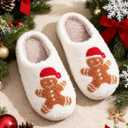 Christmas Slippers Reindeer Slippers for Women and Men Holiday Halloween Slippers Indoor Bedroom Fluffy Warm Fleece Slippers Winter Soft Cozy Home Non-Slip Soft Plush Slip-on Wool Lined House Shoes (White)