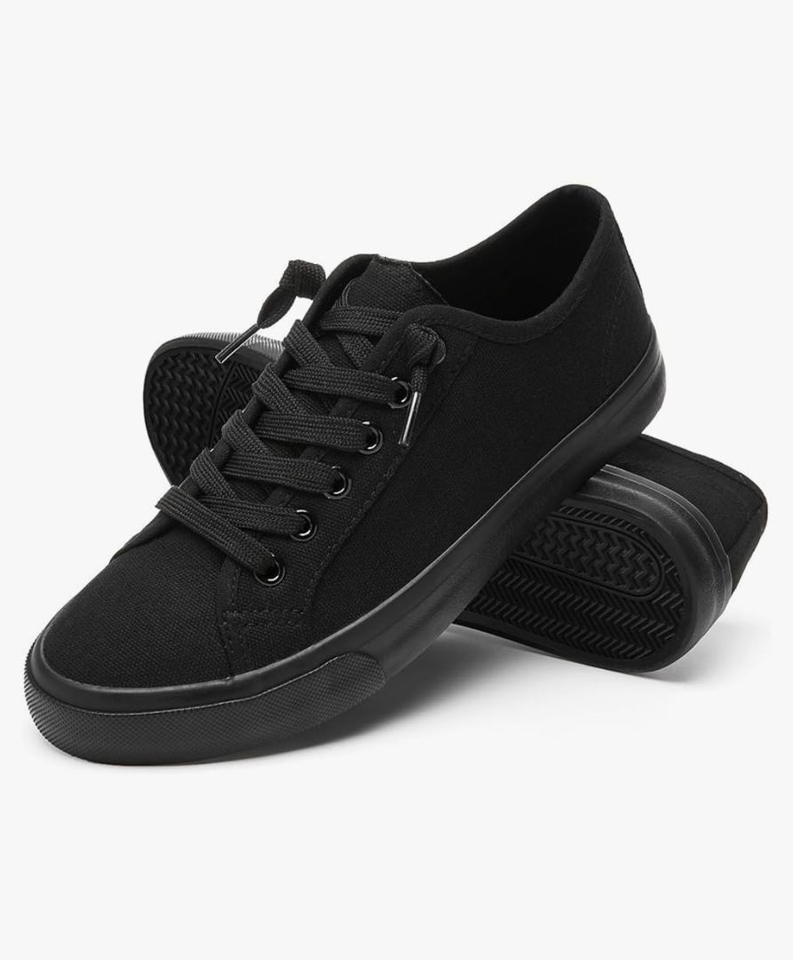 Women Canvas Sneaker Slip On Non Slip Casual Shoes Lace Up Canvas Low Top White Shoes Loafers for Women Fashion Black Sneaker, Size 7,5