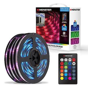 Monster 100 Foot LED Light Strip, Multi-Color Indoor Strip Light, Remote Control, Dimmable, Self Adhesive, 540 RGB+IC LEDs, 24V Power Adapter, Strobe Flash Fade & Smooth Modes, For TV, Gaming, Bedroom