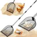 Metal Chicken Poop Scooper and Rake 2-in-1, Poop Chicken Scoop Sand with Stainless Steel Handle (43-73" Adjustable), Sifter Shovel Chicken Coop Sand Rake for Chicken Coops & Farm Animals
