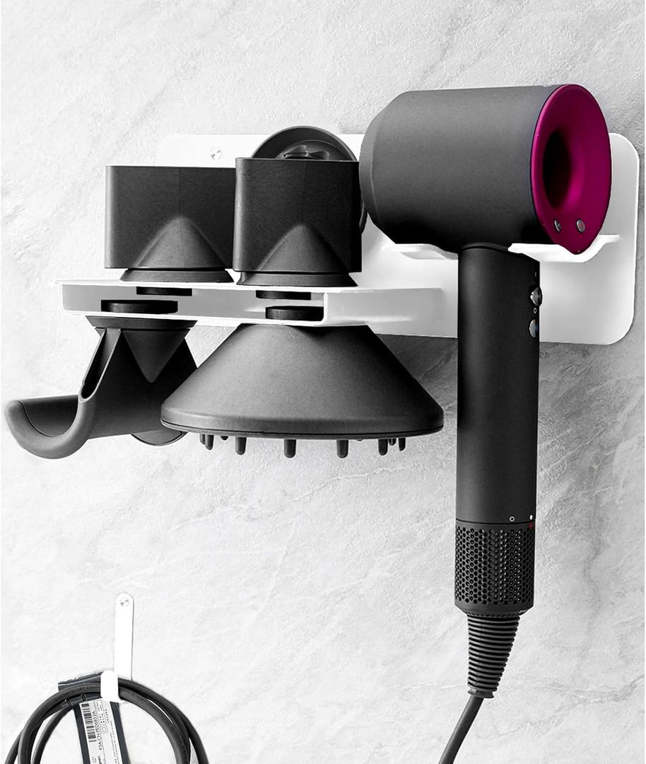 Puregad Hair Dryer Holder Wall Mount for Dyson Supersonic Airwrap Hair Dryer, Metal Blow Dryer Stand Attachments Storage for Bathroom and Salon, White