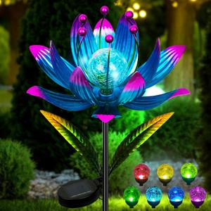 Wind Spinners Outdoor, 38 Inch Metal Wind Spinner Yard Art with Stake, Colorful Solar Windmill for Yard and Garden Lawn Patio Farmhouse Decor (Purple)