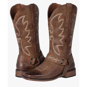 SheSole Ladies Fashion Strap Cowboy Boots for Women Square Toe Mid Calf Western Cowgirl Boots 11