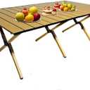 Portable Low Alluminum Roll Up Travel Folding Table for Beach, Camping, & Picnic Compact, Lightweight, Multi-Purpose for Indoor & Outdoor Use (Natural/Wood Look), 23"D x 47"W x 18"H