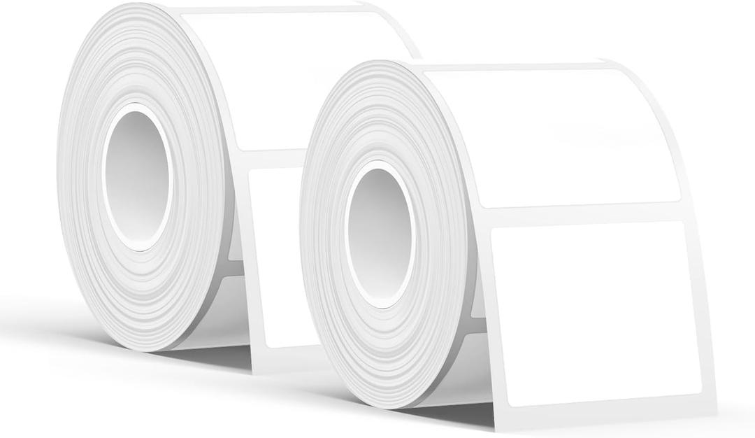 SUPVAN T50M Series Label Maker Tape, 2 Rolls 1.57'' 1.18'' (40mm 30mm) 250 Labels/Roll Genuine Laminated Thermal Label Tape, Waterproof Oilproof Highly Adhesive Auto Detect Labels, Black on White