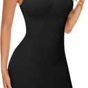SLIMBELLE Shapewear Dress Slip For Under Dresses Women Tummy Control Adjustable Strap V Neck Full Slip Seamless Shaper (Medium, Black)