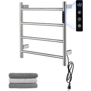 Heated Towel Racks,4 Bars Towel Warmer Rack for Bathroom, Wall Mounted Electric Towel Warmer with Timer, Plug-in/Hardwired Towel Dryer Rack Chrome