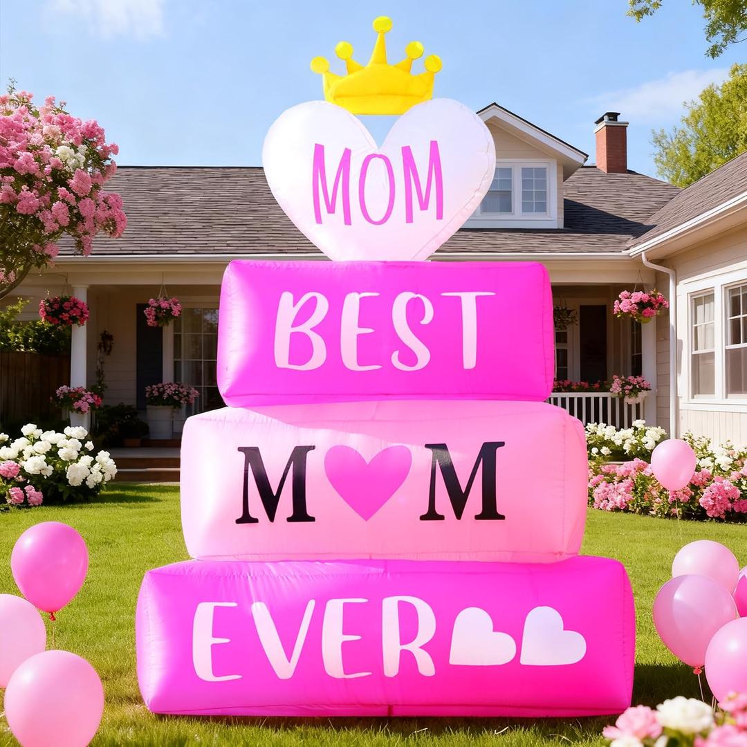 DomKom 6ft Mothers Day Inflatables, Mother's Day Blow up Outdoor Decorations, Build-in LED Lights for Garden, Yard, Lawn, Outdoor, Holiday Decor