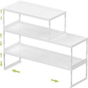 Jojocross Adjustable Stackable Metal Storage Shelf Organizer - Expandable Wire Rack with Perforations for Kitchen, Pantry, Bathroom, Cabinet & Office-Compact, Durable & Sturdy (3PACKS/Medium/White)