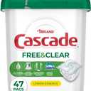 Cascade Free & Clear Dishwasher Pods, Dishwasher Detergent, Dish Detergent Soap, Lemon Essence, 47 Count
