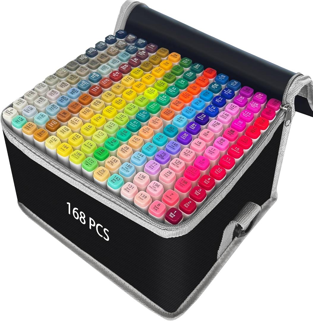VIBEX 168 Colors Alcohol Markers with Base Dual Tip Drawing Markers for Adult and Kids Comics Coloring Sketching Illustration - Refillable (168 White)