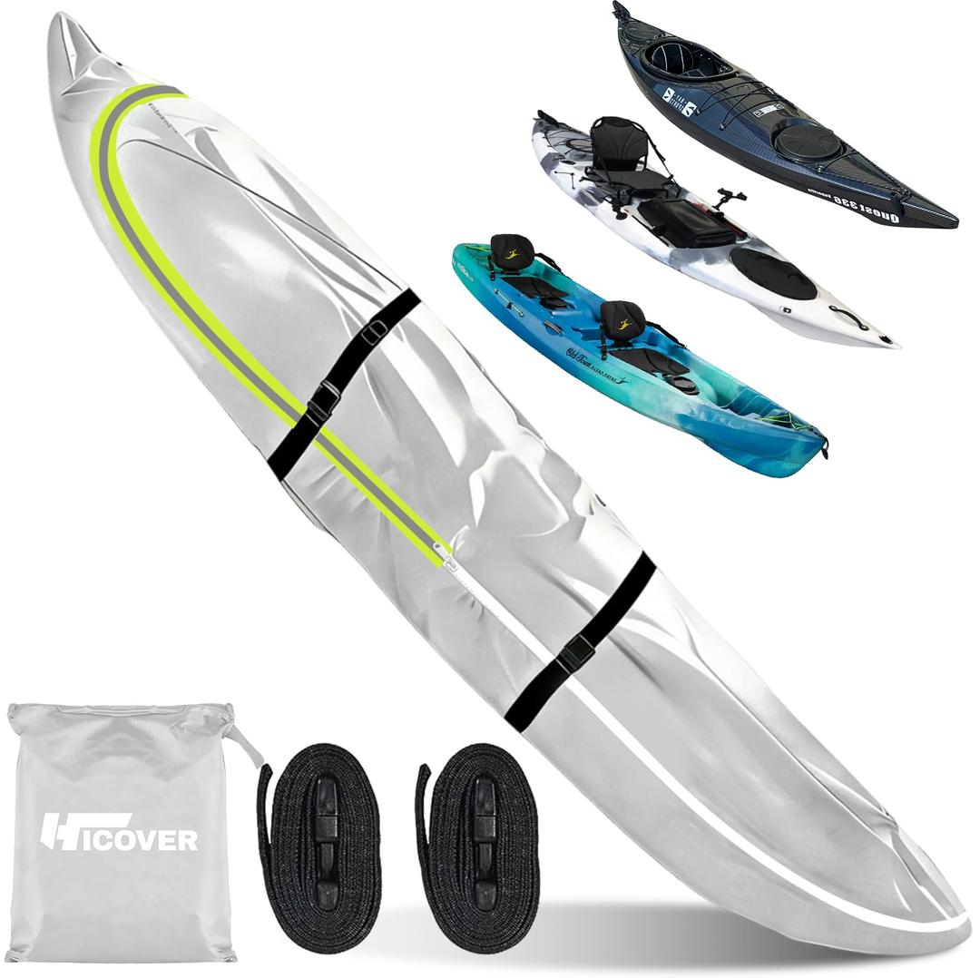 Kayak Cover 600D Waterproof UV Protection and Dust Resistant Heavy Duty Full Canoe Cover for Indoor/Outdoor Kayak/Canoe/Paddle Board with Storage Bag Kayak Covers for Outdoor Storage