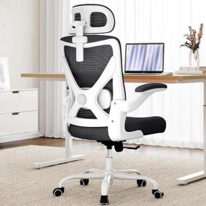 Ergalithic Ergonomic Office Chair - Computer Desk Chair with Adjustable Lumbar Support - 300lbs Executive Desk Chair High Back with Headrest Flip-Up Arms for Long Hours, Rolling Chair (White Black), Pack of 1