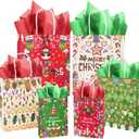 qiqee Christmas Paper Gift Bags with Tissue Paper Handles Assorted Sizes 30PCS (Large 12", Medium 11", Small 8"60pcs Tissue Paper) (Christmas Red, Green & White)