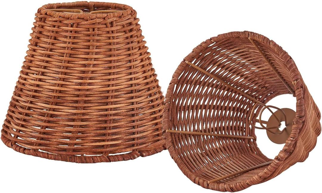 Empire Clip-On Chandelier Lamp Shade, Small Lamp Shade Rattan,Boho Wicker Lamp Shades Set of 2,Replacement Lampshade 3" Top x 6" Bottom x 5" Slant Height(2 Packs)