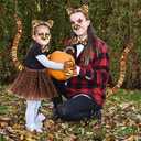 Tiger Costume with Brown Skirt,Halloween Costume for Girls,Tiger Ear and Tail Set Costume for Kids Multiple Layers of Brown Skirt for Adults Kids Girls