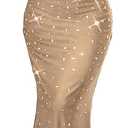 Women's Formal Evening Gown Elegant Rhinestone Long Prom Dress Wedding Guest Party Cocktail Bridesmaid Maxi Dress (Medium, #1 Beige)