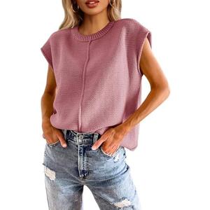 Saodimallsu Womens Summer Cap Sleeve Tops Casual Crew Neck Loose Fit Knit Lightweight Sweater Pullover Top Small