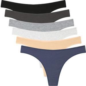 ELACUCOS 6 Pack Women's Thongs Cotton Breathable Panties Bikini Underwear (Large)