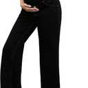 Ecavus Women's Maternity Jeans Over Belly Wide Leg Comfy Stretch Denim Pants with Pockets, XS-XXL (Large, Black)