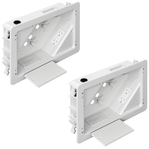 In-Wall TV Box with Flange for Home Theater Installation, Cord Hider for Wall Mounted TV, with 2 Duplex Outlets, Cable Bracket, LV Cable & 1-1/2" ENT Entrance, Ideal for New or Retrofit Job, 2 Pack