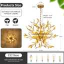 Wellmet Gold 6-Light Sputnik Chandelier, Modern Globe Leaf Pendant Light Fixture, Adjustable Hanging Ceiling Light for Living Room, Dining Room, Bedroom, Entryway, Foyer, Stairway, Hallway