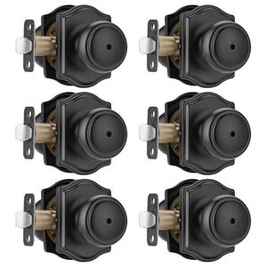 NCSEN 6 Pack Matt Black Door Knobs with Camelot Trim, Interior Door Knob with Lock, Coastal Privacy Door knob for Bath and Bedroom