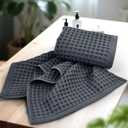 Jacquotha Waffle Hand Towels for Bathroom 2-Piece (Charcoal Blue) Cotton Quick Dry Lint Free Face Towels 13 x 29