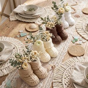 Tranqun 4 Sets Baby Shower Booties Centerpiece Knitted Booties to Fill with Flowers DIY Boho Rustic Table Decor for Flower Craft Baby Shower Gender Reveal Party Centerpiece Decor (Classic,Brown)