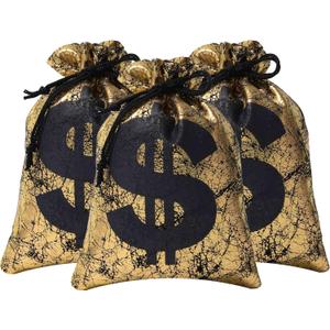 RICHNESS Money Bag with Dollar Sign 4.5X6 Inch Faux Leather Costume Money Bag Pouch with Drawstring Closure Treasure Sack for Bank Robber Old West Pirate Cowboy Casino Theme Party Pack of 12