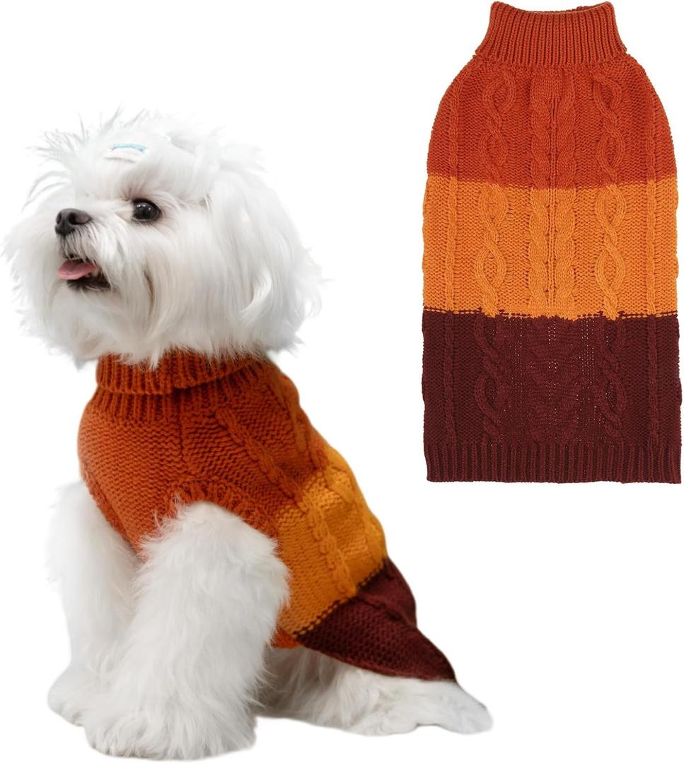 EXPAWLORER Dog Sweater - Small Dogs Fall Sweaters for Girls Boys,Classic Turtleneck Knitwear Dog Clothes for Cold Weather, Cable Knit Dogs Outfit,Coat,Pet Apparel(Orange,S)