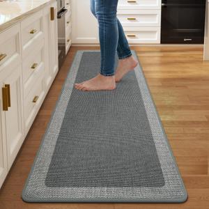 Non Slip Kitchen Mat Washable, Absorbent Kitchen Mats for Floor, Soft Woven Standing Floor Mat Sink Mat, Rubber Backing Runner Rugs for Kitchen, Sink and Laundry, Easy to Clean, 17x59", Grey