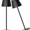 Cordless Rechargeable Table Lamp Set of 2, 4000mAh Battery Powered LED Desk Lamp, 3 Color Stepless Dimming Up, Portable Table Light Lamp for Bedroom, Restaurant, Outdoor) (Black (2 Pack))