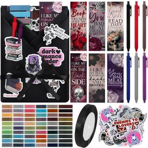 Honoson 6 Set Dark Romance Blind Date with a Book Gift Box Supplies Including Smutty Spicy Bookmarks Stickers Tags Pens Ribbon Wrapping Papers Bookish Librarian Book Lovers Club Gifts(Without Books)