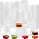 Elsjoy 300 Pieces 1 oz Square Containers with Hinged Lids, Disposable Dipping Sauce Cups Small Plastic Condiment Cup, Leak Proof Square Sauce Container For Food Samples, Salad Dressing