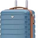 Flight Knight Carry On Suitcase 18x14x8" Hardside Built In TSA Lock & USB Port Lightweight Luggage Silent Double Spinner Wheels Maximum Underseat Carry-On Bag For American & United Approved Airlines (Blue/Tan)