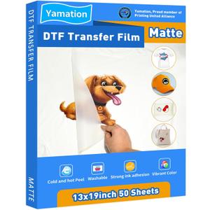 DTF Transfer Film: 13x19 Inch 50 Sheets Premium Double-Sided Matte Finish PET Transfer Paper Direct to Film Transfer Paper for T-Shirt