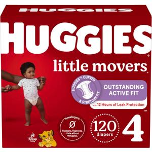 Huggies Size 4 Diapers, Little Movers Baby Diapers, Size 4 (22-37 lbs), 120 Count