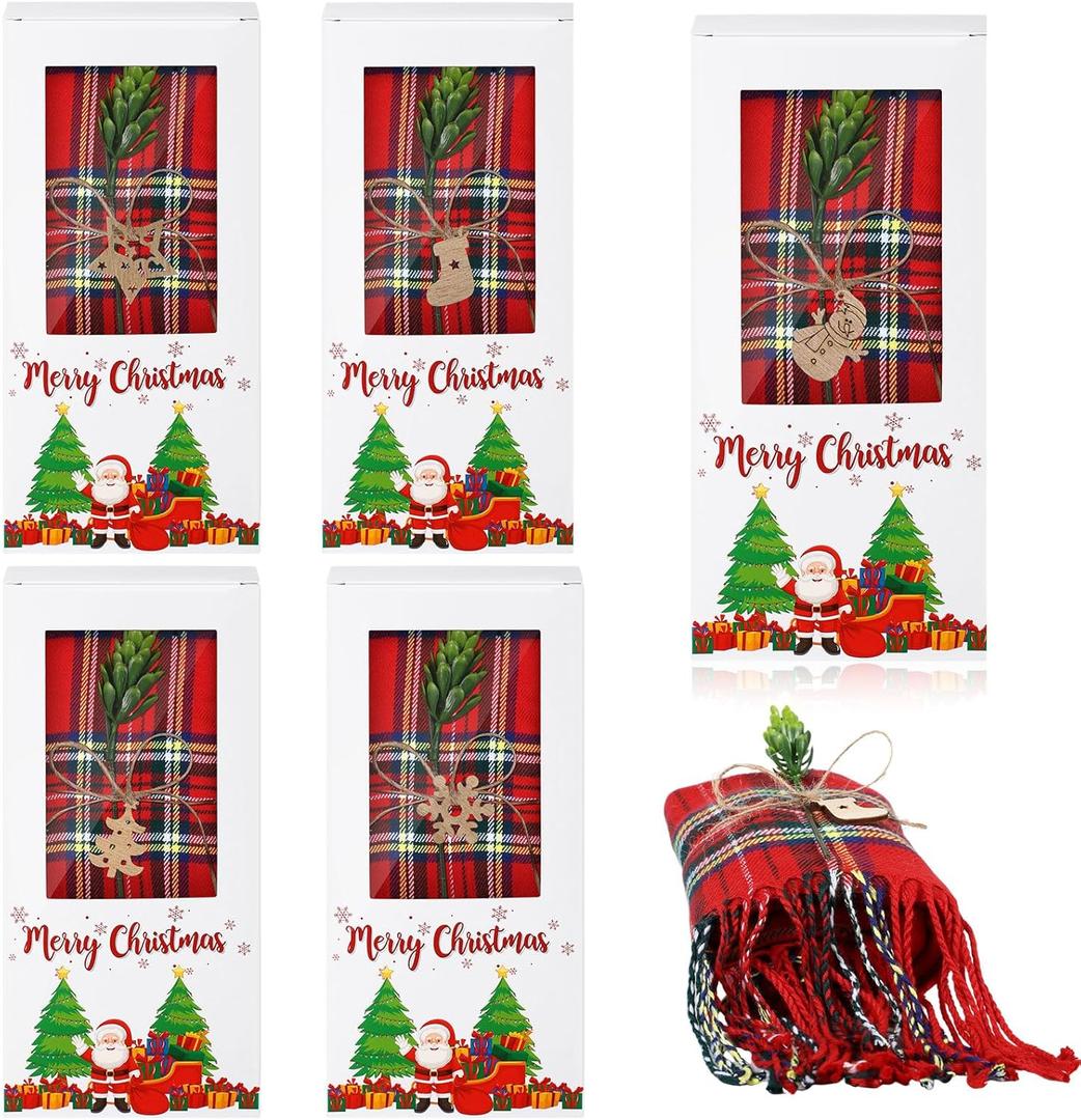 Berlune Christmas Scarf with Fringe Bulk Winter Soft Scarves for Women Men with Xmas Gift Boxes for Christmas Winter Party (Plaid)