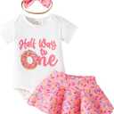 Baby Girl Half Birthday Outfit Half Way to One Romper+Skirt Shorts+Headband Cake Smash Clothes Set (3-6 Months)