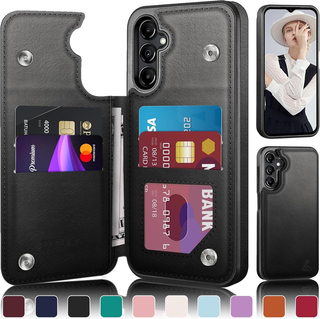 DJDUCK Designed for Samsung Galaxy A16 5G Case Wallet with Card Holder, [Magnetic Clasp Cover] [RFID Blocking Leather Protection] Shockproof Women Men Cases for Samsung A16 Black
