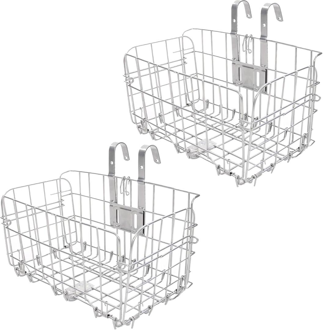 Folding Bike Front Basket Bicycle Wire Basket with Handles Easy Installation on Front Handlebar