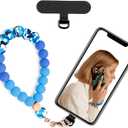 Silicone Beaded Phone Wrist Strap,phone bracelet strap with Tether Tab,Elastic Hands-Free wristlet strap (Dark Blue)