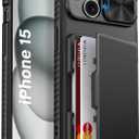 Vihibii for iPhone 15, iPhone 14, and iPhone 13 Case with Card Holder (4 Cards) [RFID Blocking] & Slide Camera Cover, Military Grade Drop Protection, Rugged Hard Back & TPU Silicone Phone Case, Black