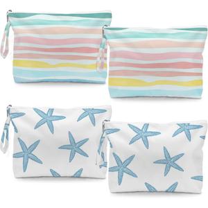 Fokongna 4PCS Wet Dry Bag Waves Rainbow Wet Bag Beach Bags for Swimsuit Toiletry Bags Travel Essentials For Women, Beach Travel Gym for Swimsuit Dirty Diaper Gifts