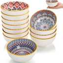 Noamus 8  Pack Small Ceramic Bowls Set, 10Oz Colorful Dessert Bowl, 4.5Inch Ice Cream Bowls, Porcelain Boho Decorative Bowl for Snack Soup Condiments, Side Dishes, Kitchen, Microwave Safe (4 Styles)