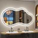 60x32 Inch Irregular Cloud LED Bathroom Mirror with Lights, Asymmetrical Lighted Vanity Mirror for Wall, Anti-Fog, Dimmable, Memory, 3 Colors (Horizontal/Vertical)