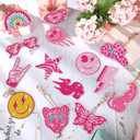 Siifert 15 Pcs Preppy Diamond Art Keychain 2026 VBS Pink Diamond Painting Kit Smile Face Pink Leopard Preppy Party Favors for Adult Women Beginner DIY Crafts Gifts Supplies